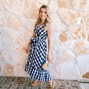 J. Crew Faux Gingham Check Poplin Midi Dress Size 8